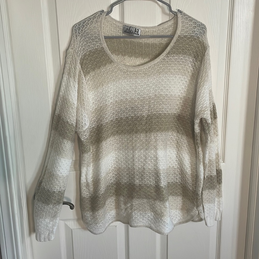 212 Striped Cream and Tan Open Knit Sweater
